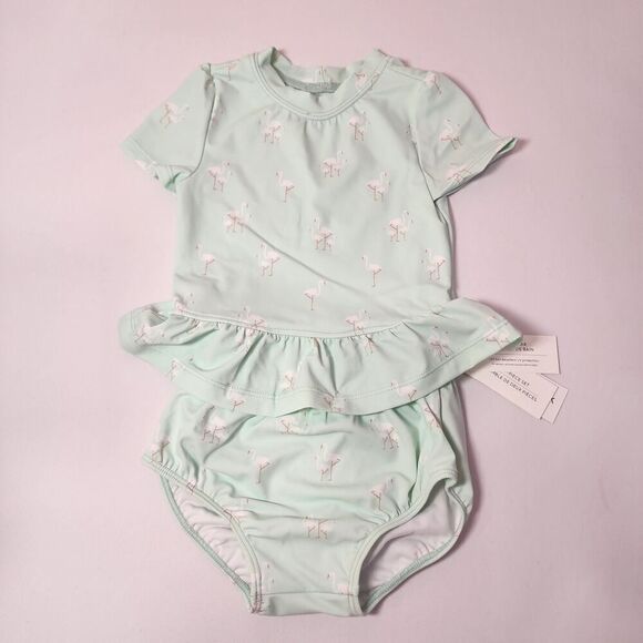 NWT Janie and Jack Infant Baby Girl Flamingo Print Mint Swim Set Sz 18-24 - Picture 2 of 4